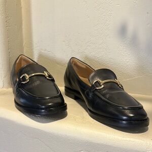 ANTONIO MELANI Black Leather Flats with Horsebit Detailing